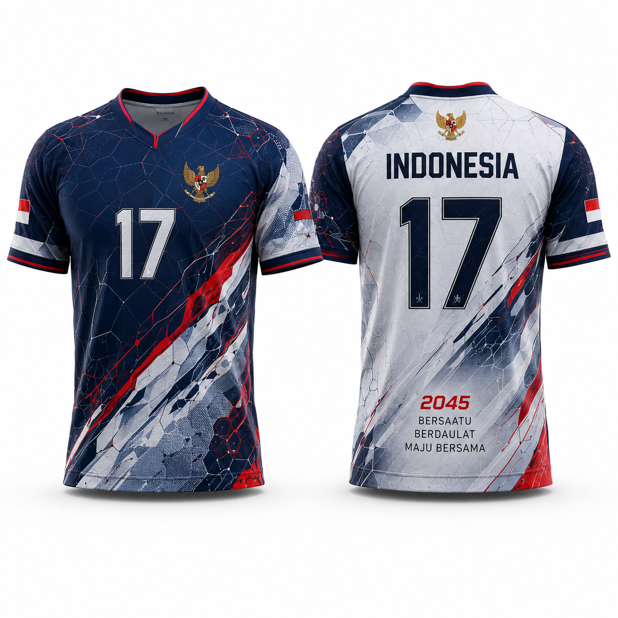 Garuda Split, jersey Agustusan tampak depan dan belakang